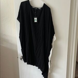 DKNY Black Asymmetrical Dolman Sleeve Dress